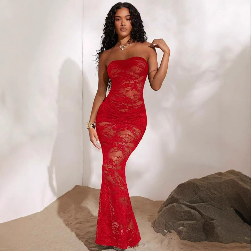 Women's Solid Color Versatile New Sleeveless Lace Dress