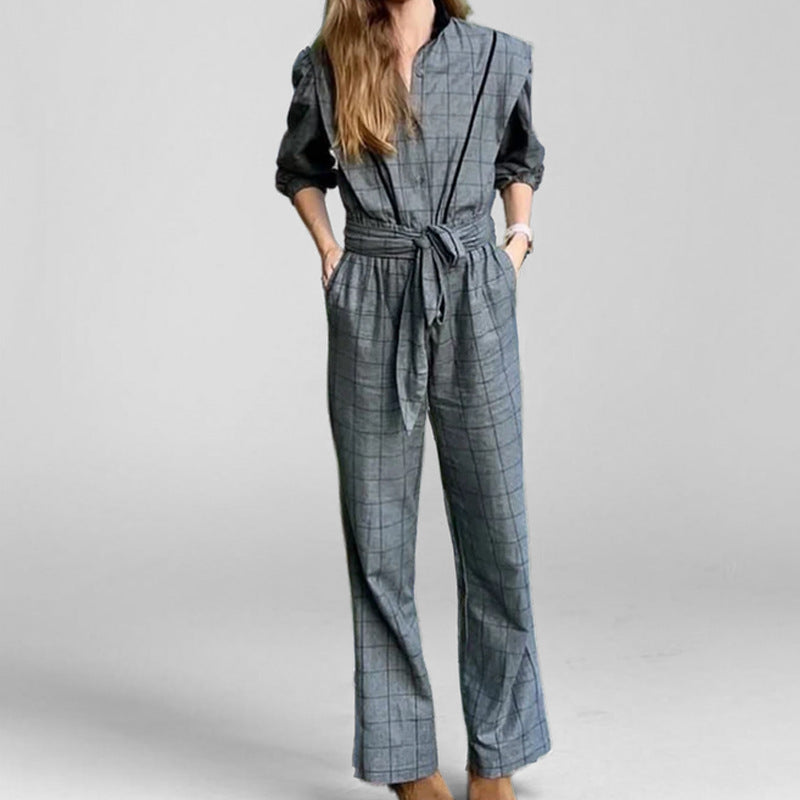 Plaid Retro Graceful And Fashionable Lace-up Trousers