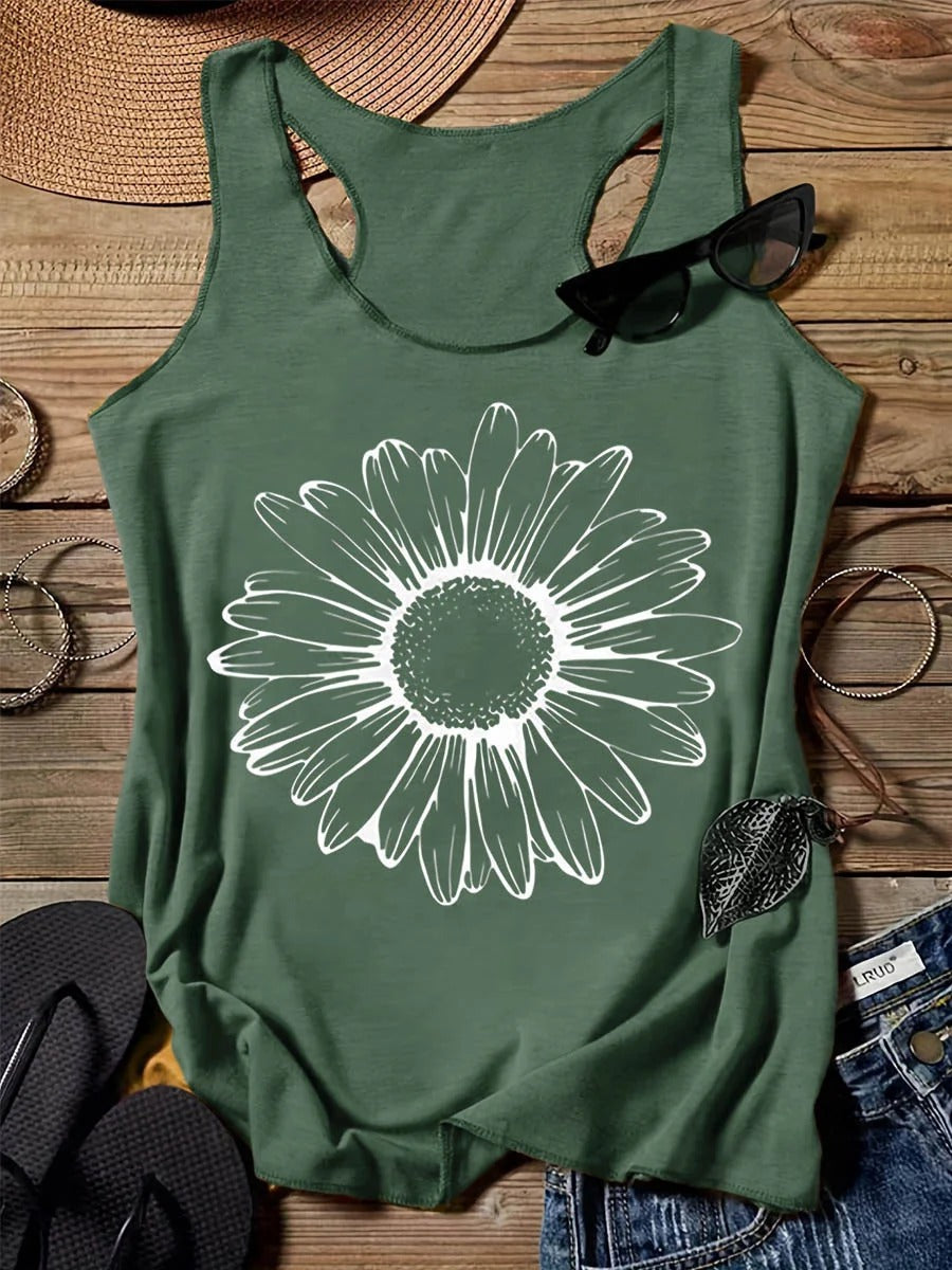 202 Casual Round Neck Narrow Edge Top Loose Sports Pattern Digital Printing Vest Women's Clothing