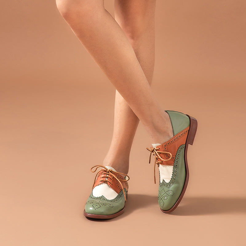 Low Heel 40to43 Color Matching Burnt Flower Lace-up Shoes