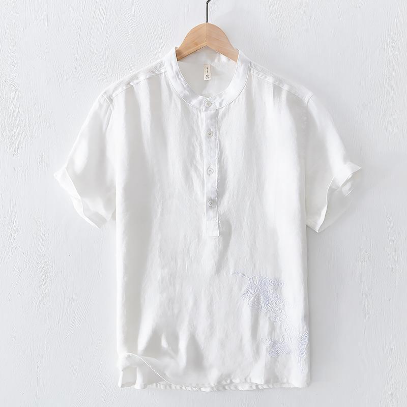 National broderet åndbar ensfarvet kortærmet t-shirt til mænd