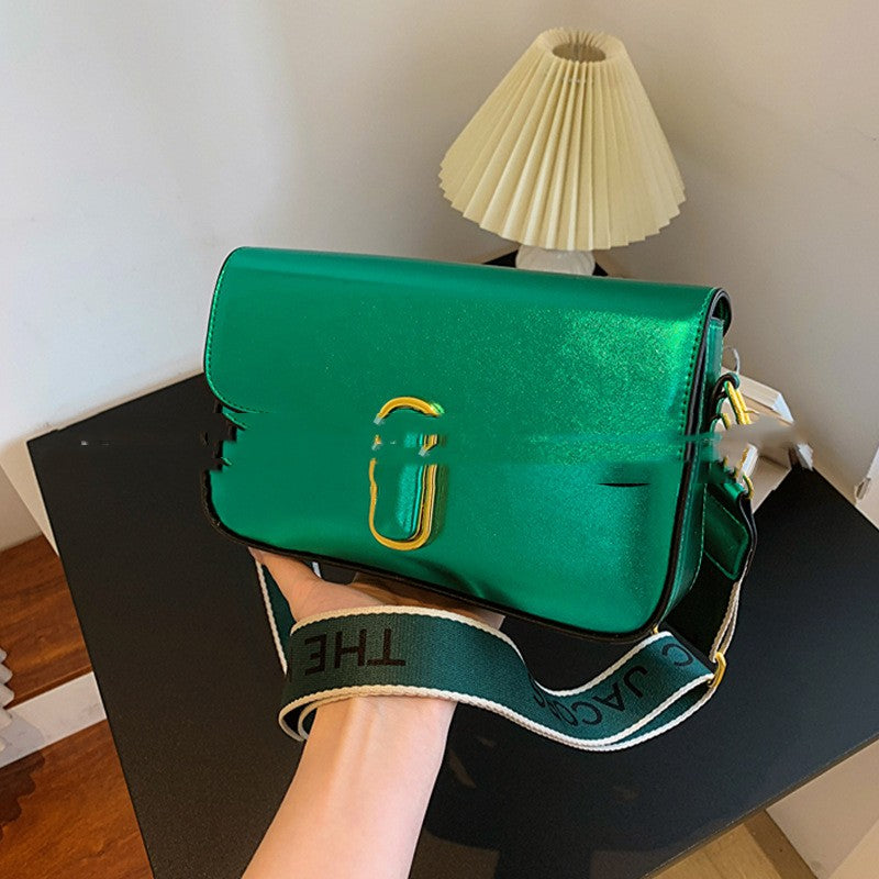 Fashion Small Square Bag Simple Texture Wide Shoulder Strap