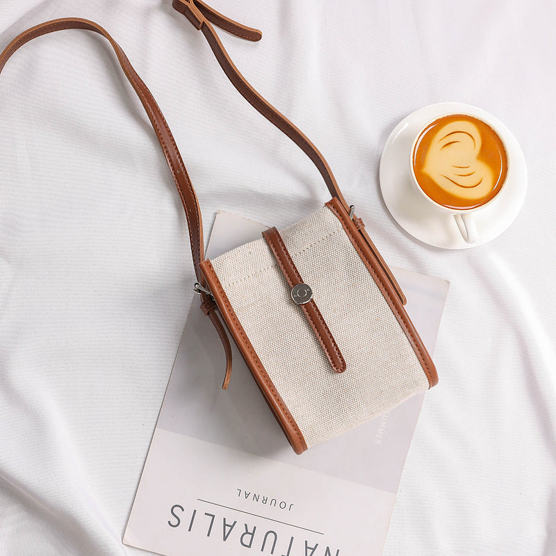 Retro Linen Canvas Small Cross Bag Hit Color Belt Buckle