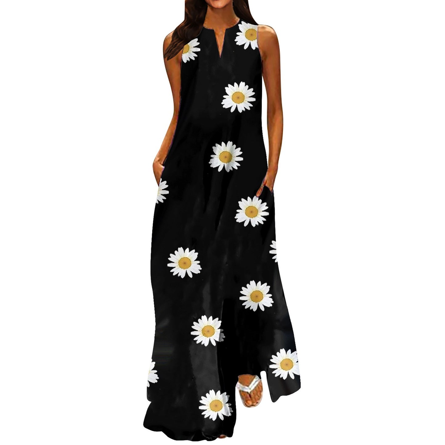 V-neck Pocket Floral Dress For Women