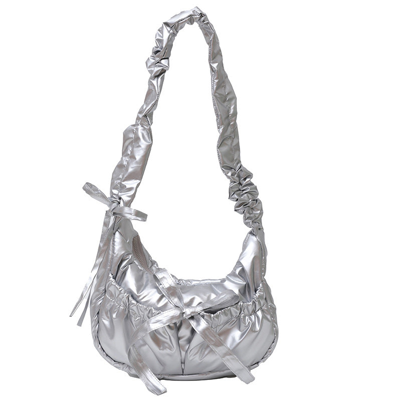 Temperament Wild Nylon Pleated Bow Girls' One-shoulder Bag