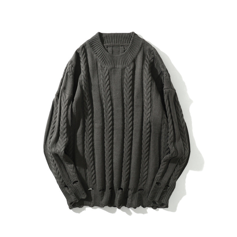 Men's And Women's Simple Twisted Fried Dough Twist Round Neck Solid Sweater