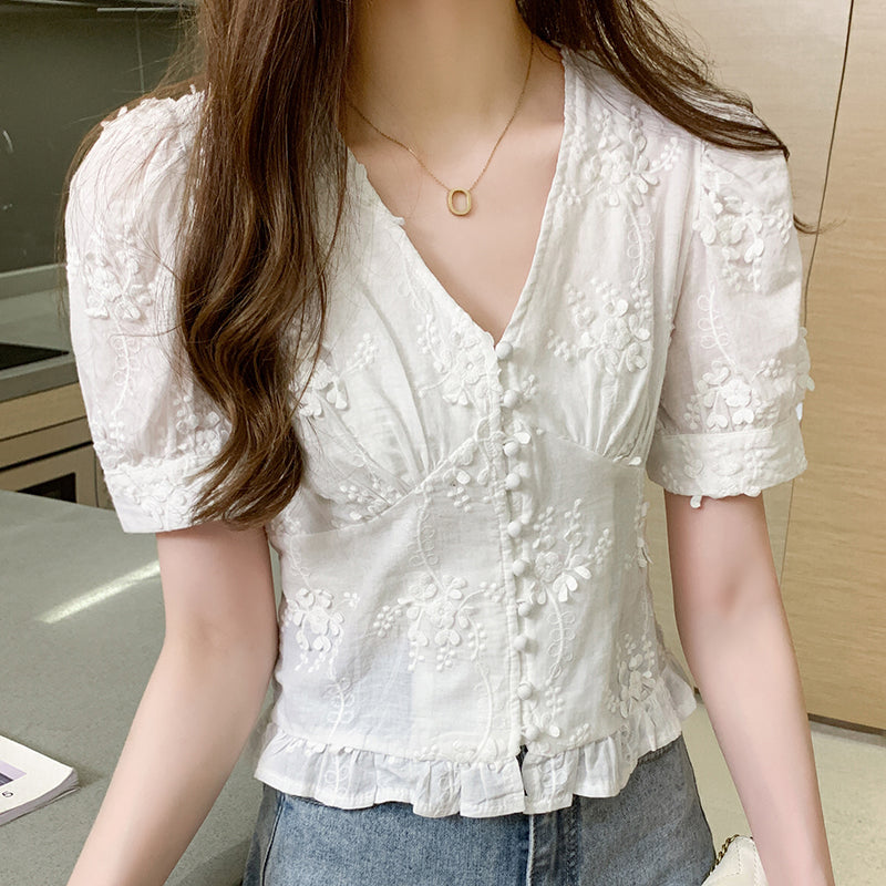 High Waist Short Waistband Small Shirt Western Style V Collar