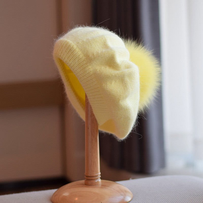 Women's Thin Autumn And Winter Knitting Warm Fur Ball Hat