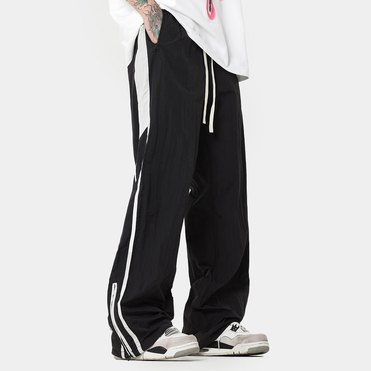 Breathable Thin Sports Casual Women's Striped Pleated Wide-leg Pants