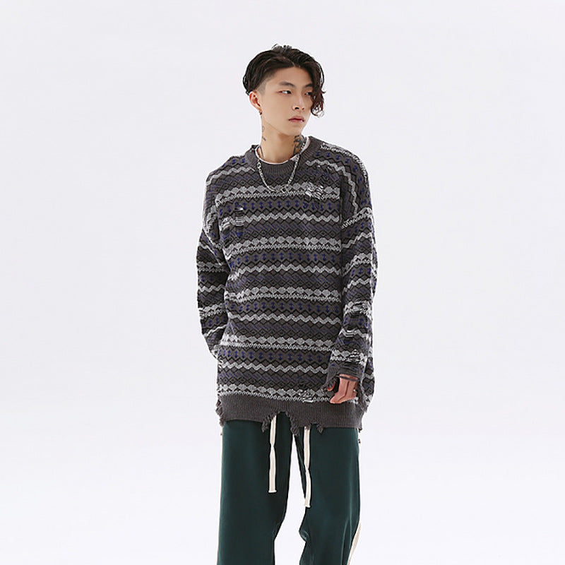 Men's Autumn And Winter Torn Jacket Jacquard Color Matching