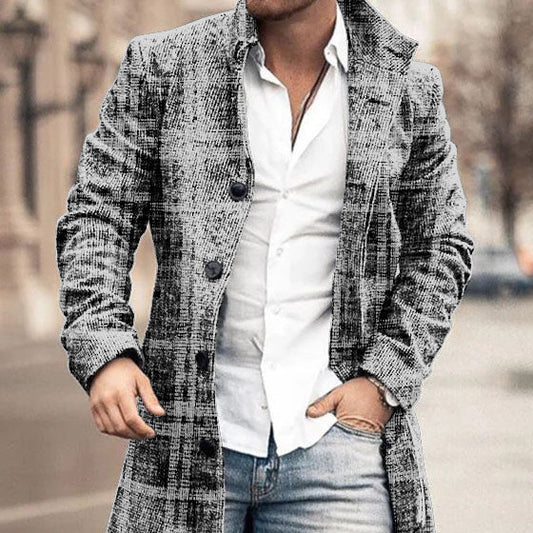 Autumn And Winter New Men's Woolen Stand Collar Medium Long Pocket Casual Coat