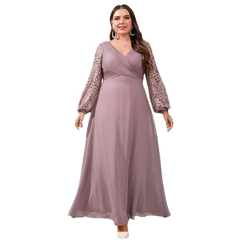 New Silk Satin V-neck Long-sleeve Dress
