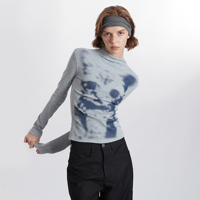 Chessboard Plaid Cat Printing Top Women's Long Sleeve