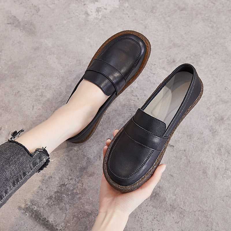 British All-match Leather Soft Sole White Shoes