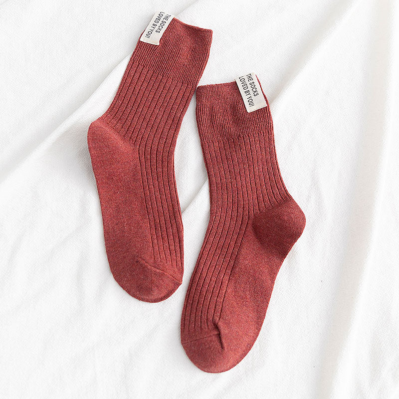 Cloth Label Thick Needle Mid-calf Length Solid Color Breathable All-matching Stockings