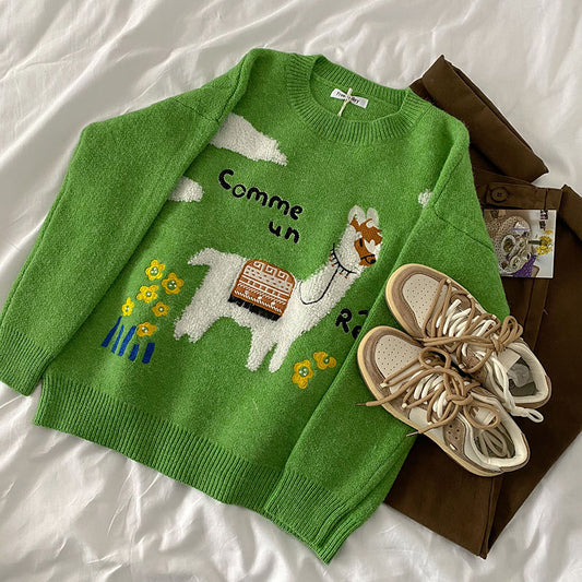 Funny And Cute Round Neck Long-sleeved Top