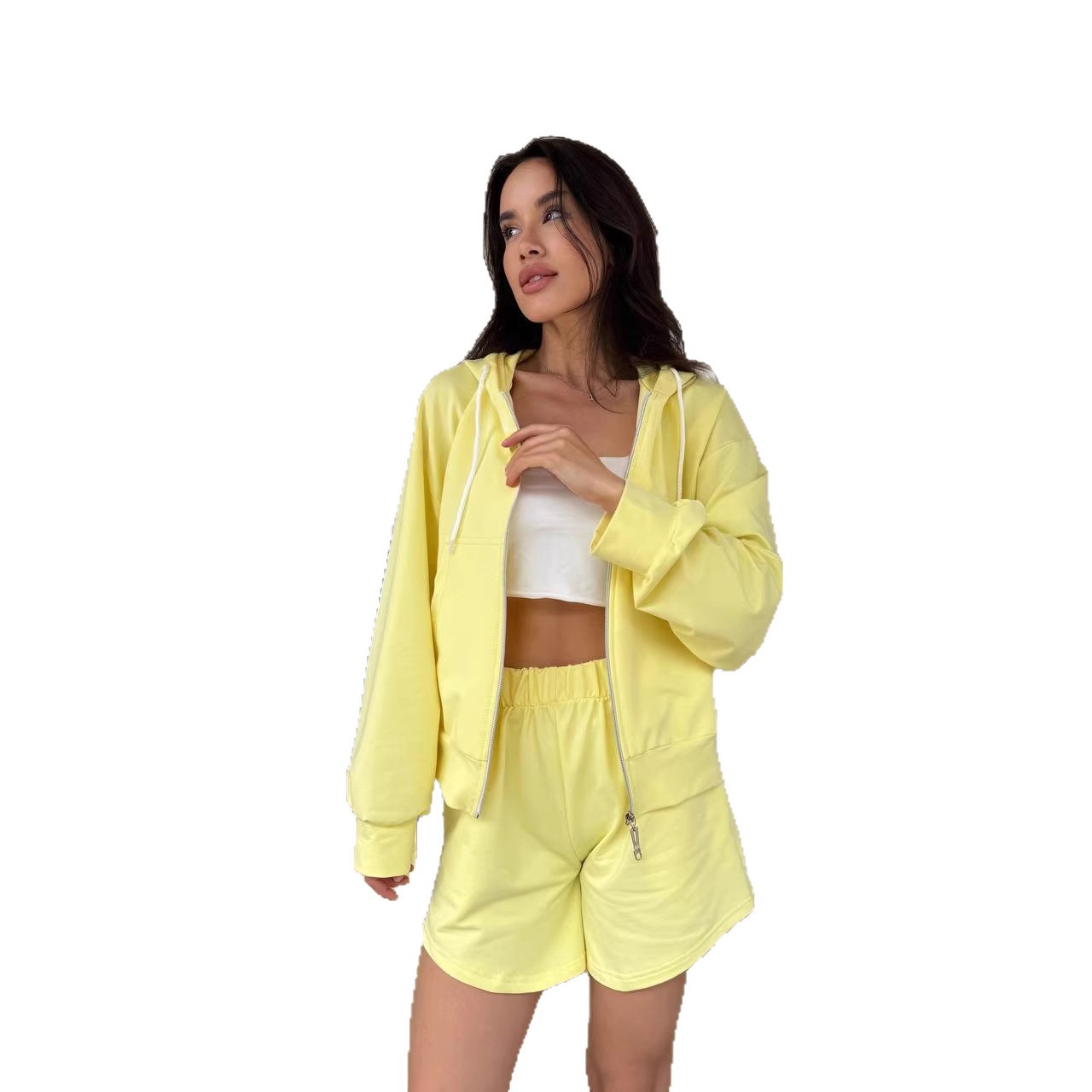 Casual Sweater Jacket And Wide Leg Shorts Two Piece Set