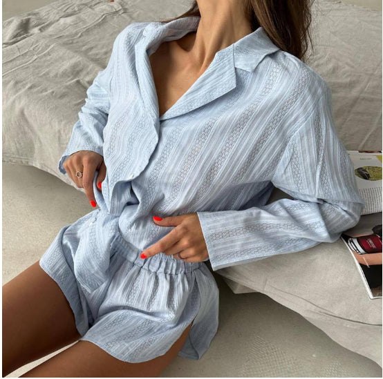 Womens Fashion Solid-Colored Shorts And Shirt Set