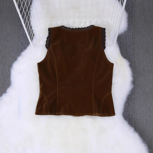 Fashionable Elegant And Sexy Olive-green Buttoned Slim-fit Cardigan Vest