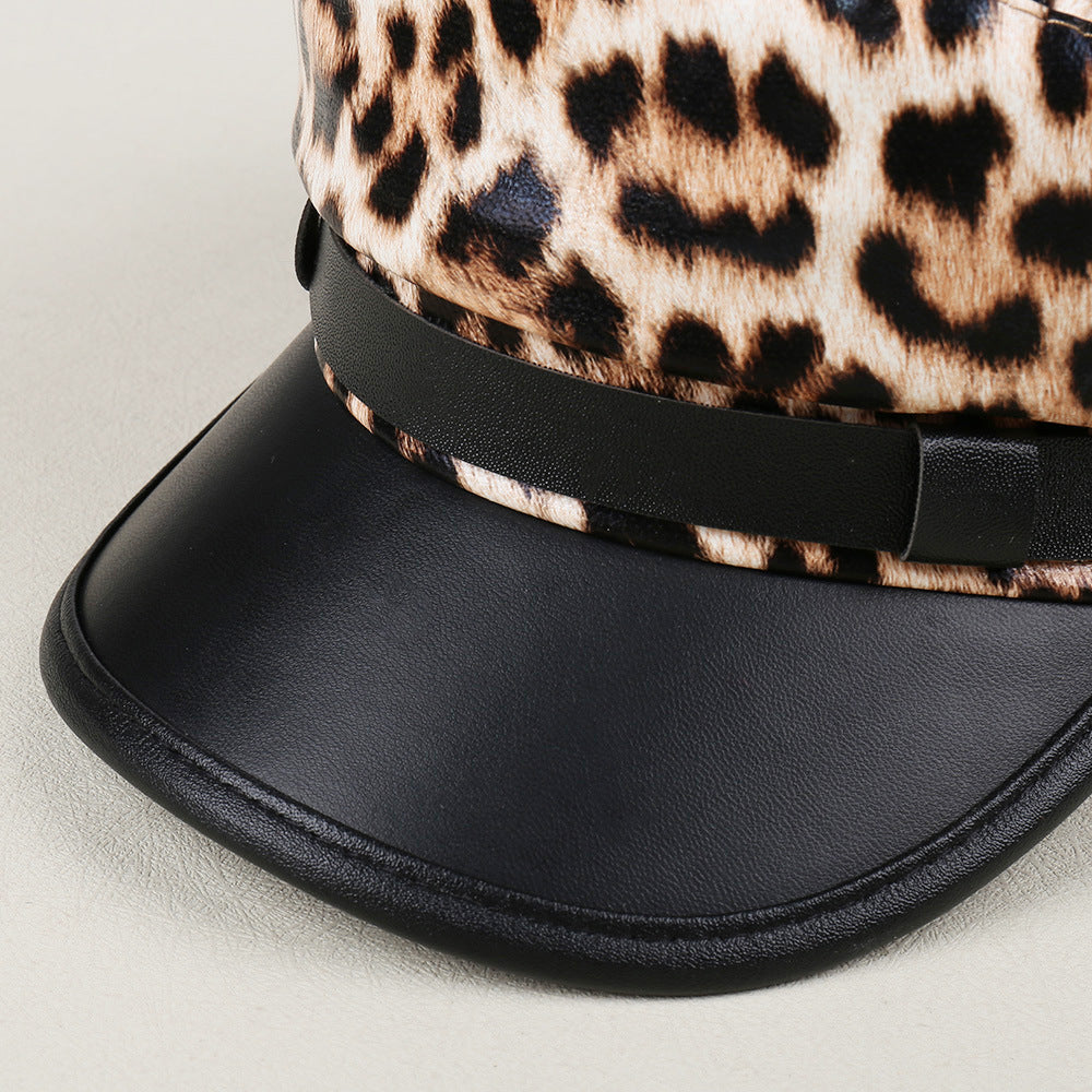 Rare Leopard-print Soft PU Leather Baseball Cap