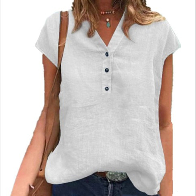 Spring And Summer New Shirt V-neck Buttons Short Sleeve