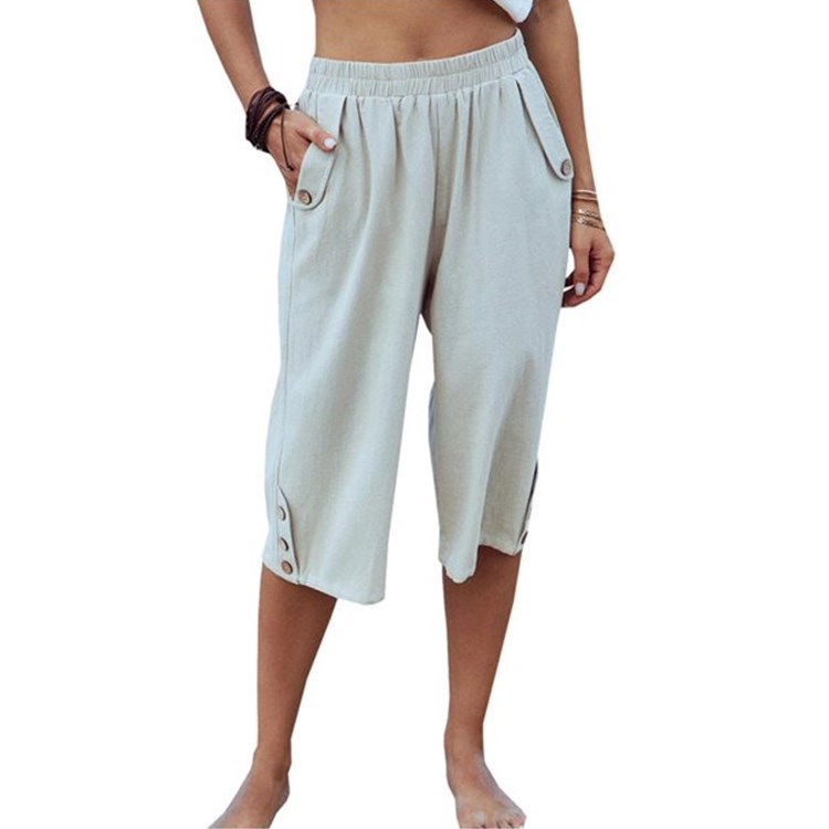 Solid Color Sports Casual Cropped Pants Cotton Linen Loose Women's Pants
