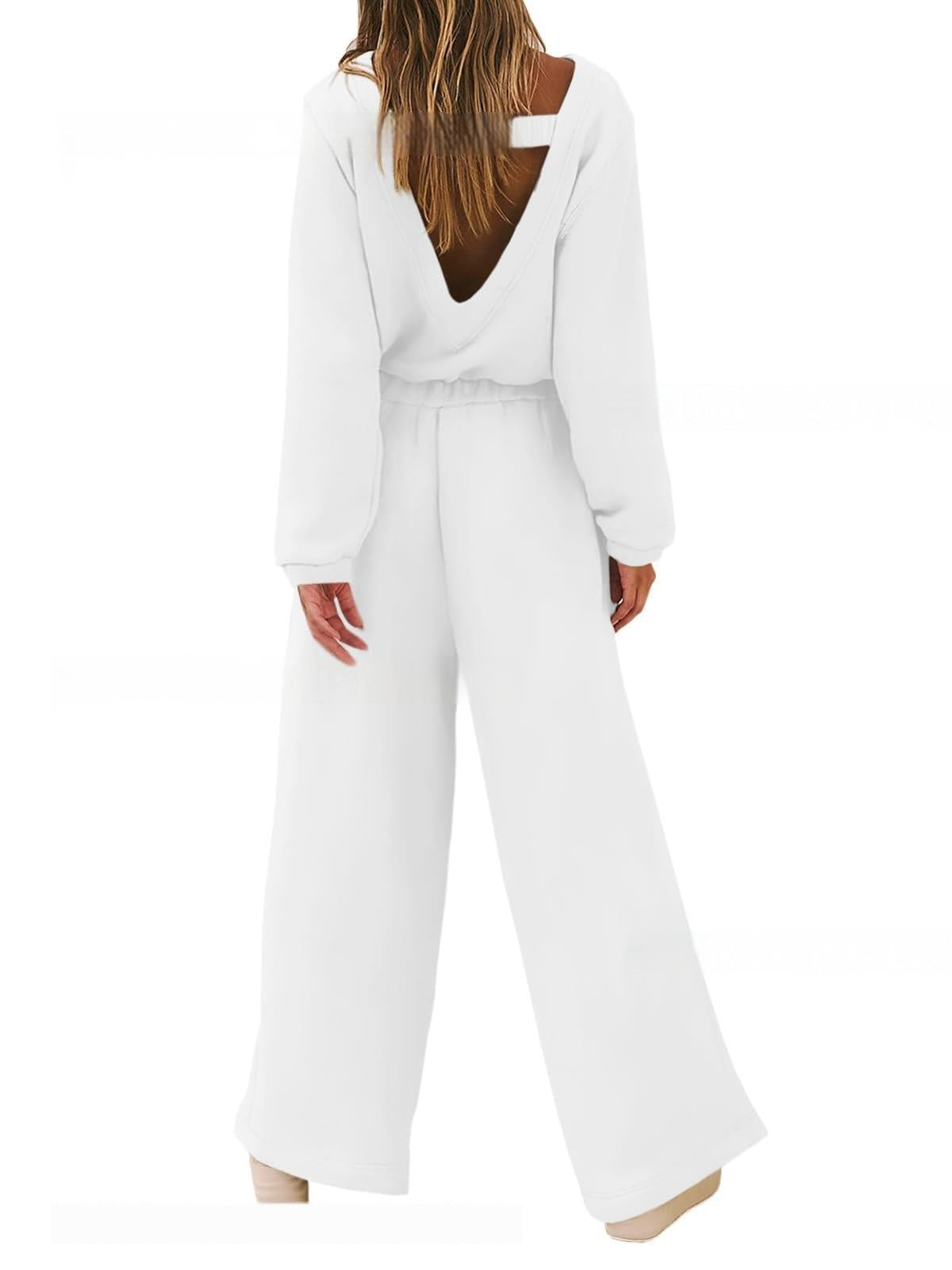 Europæisk Og Amerikansk Mode Sport Og Fritid Langærmet Ensfarvet Rygløs Sweater Jumpsuit Sæt Til Kvinder