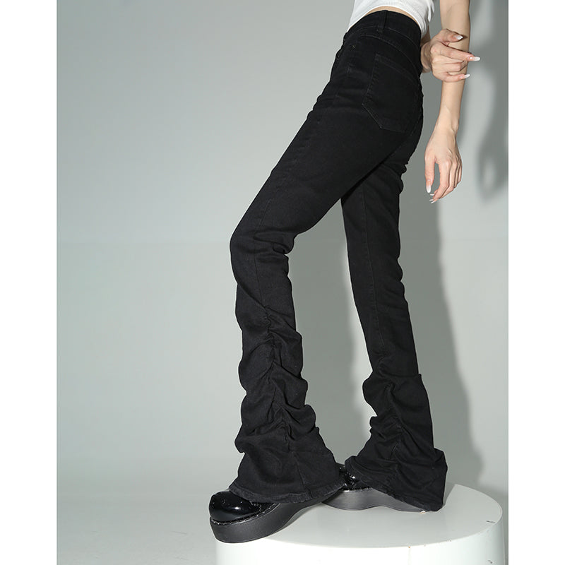 Black High-waisted Jeans Women's Autumn Design Flared Trousers