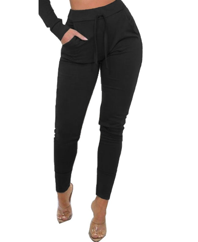 High Waist Skinny Track Pants Pocket Trousers