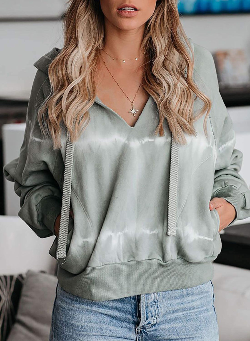 European And American Tie-dye Loose Gradient Casual Hooded Sweater