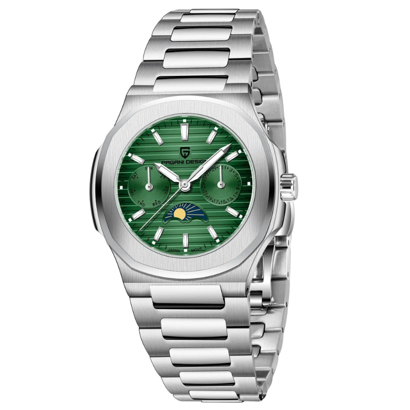 Multi-functional Water-resistant Luminous Sporty Moon Phase Watch With A Chronograph