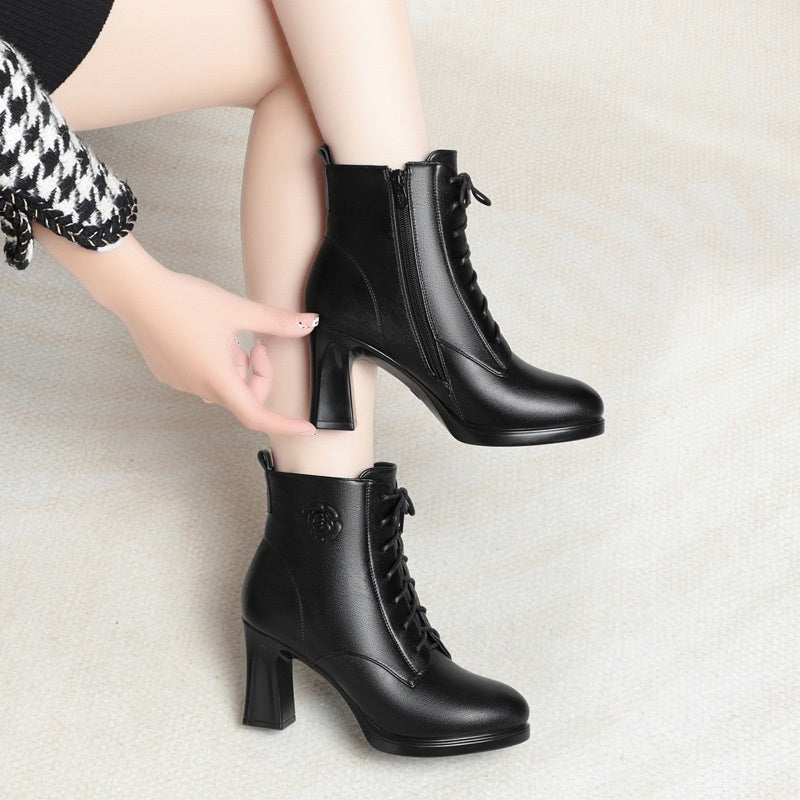 Cotton Shoes Middle Help Plus Velvet High Heel Warm