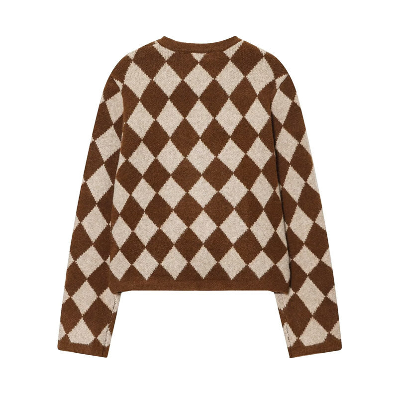 Fashion Temperament Women's Clothing Wholesale Diamond Jacquard Knitted Coat