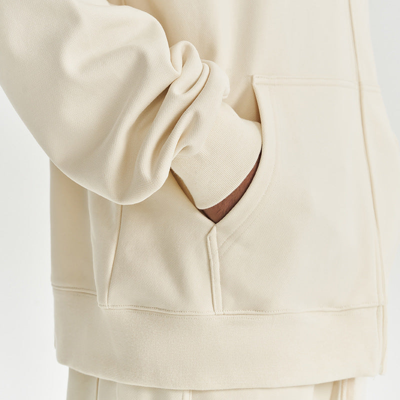 Autumn And Winter 450g Terry Loose Fashion Brand Zipper Hooded Sweater Solid Color