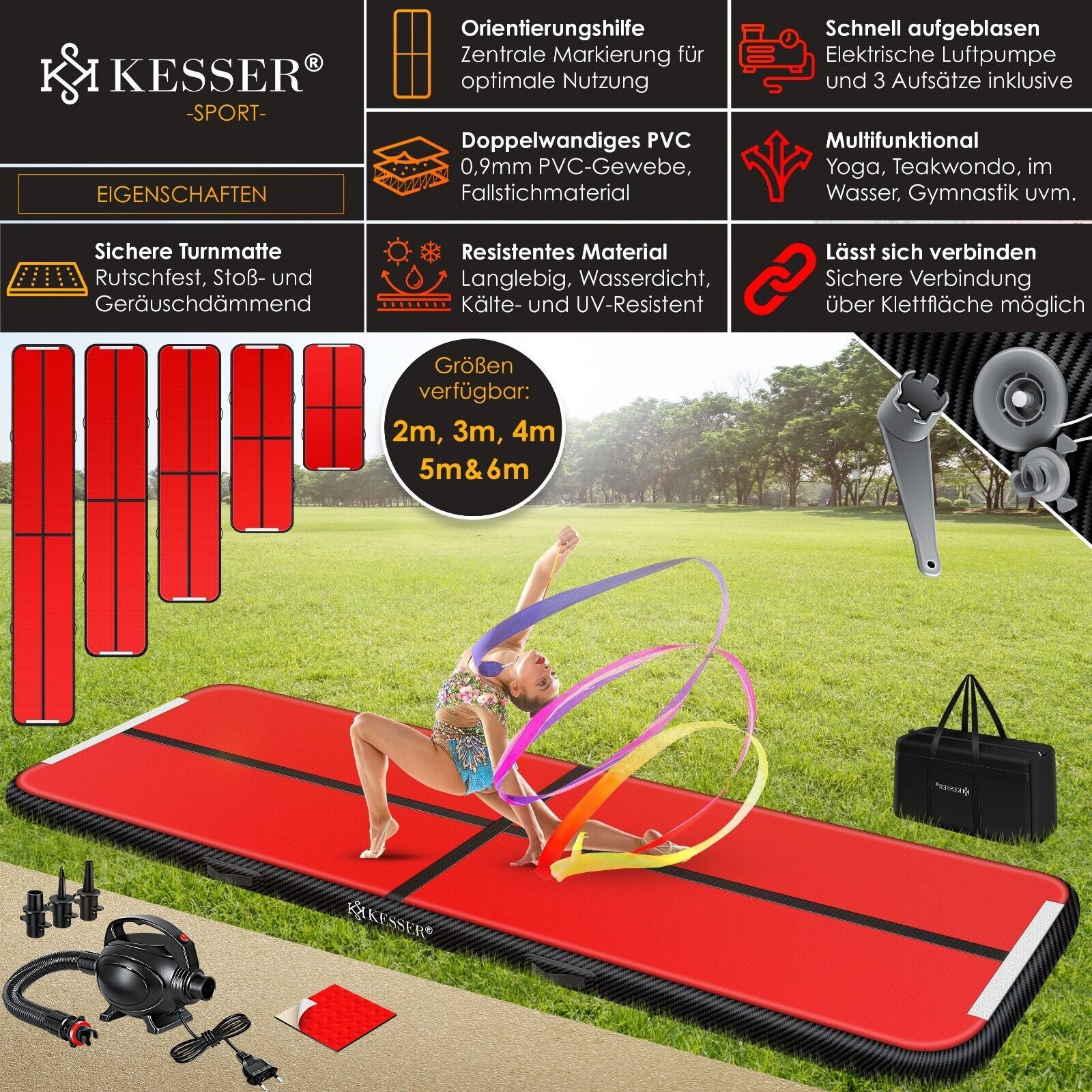 KESSER® Turnmatte Aufblasbar Air Track Matte Tumbling Gymnastikmatte Mit Pumpe