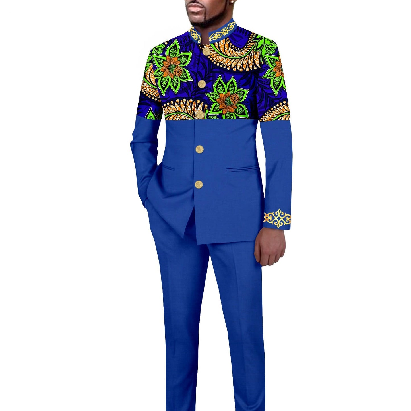 Men's Simplicity Printed Slim Fit Blazer Trousers Suit