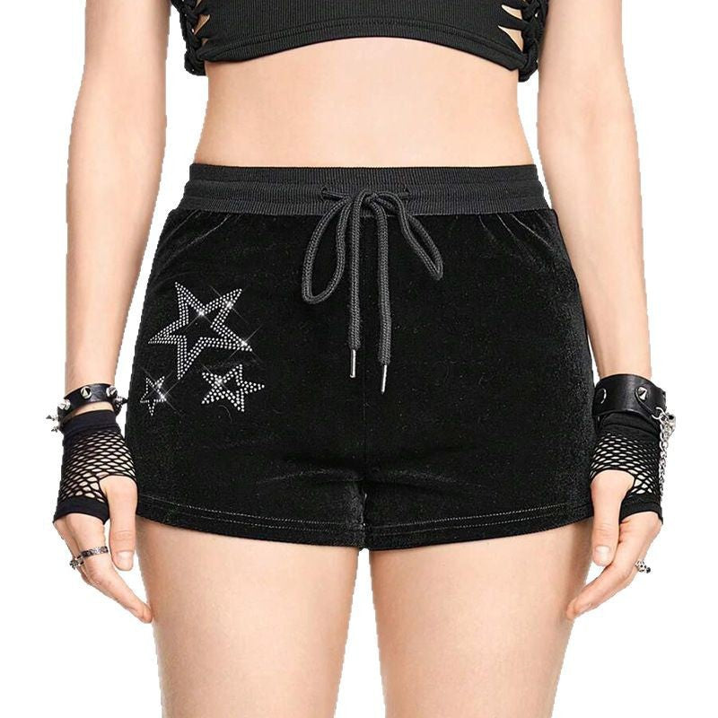 Women's Elastic High-Waist Loose Drawstring Velvet Shorts