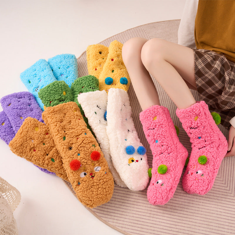Non Slip Socks Autumu Winter Warm Home Sleeping Soft Fuzzy Floor Sock With Grips Thickened Middle Tube Child Slipper Socks