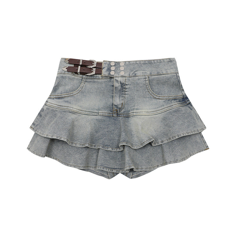 Amerikansk Retro Pigeagtig Enkelhed Denim Nederdel