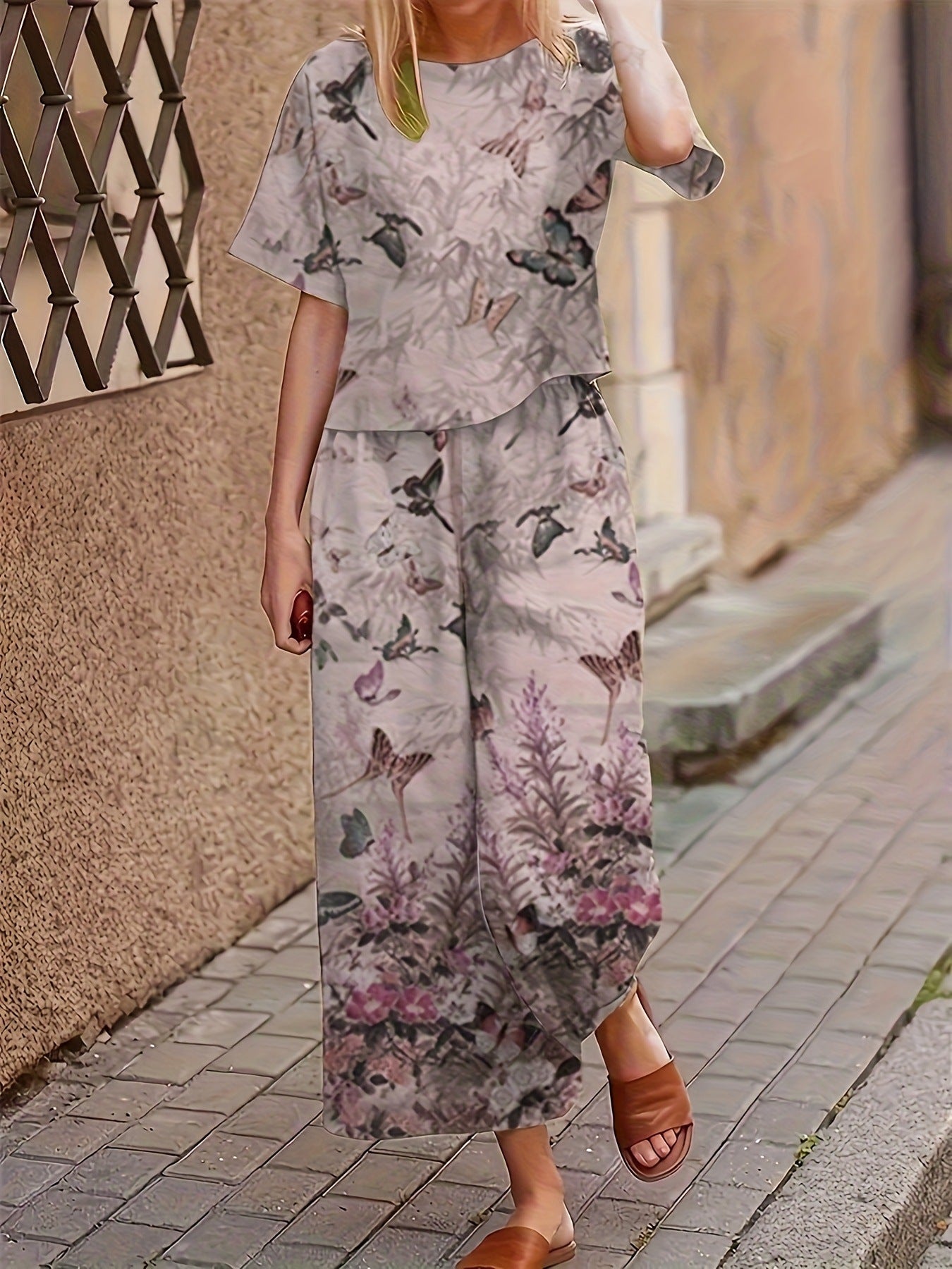 Casual Fashionable Loose-fitting Short-sleeve Crew-neck T-shirt And Pants Set