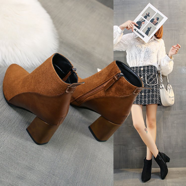 European And American Frosted Side Zipper Ankle Boots