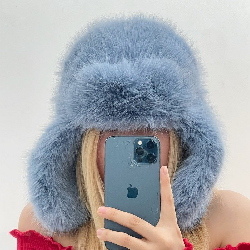 Blå Minkfløjl Ushanka Dame Nordøst Plys Hjelm
