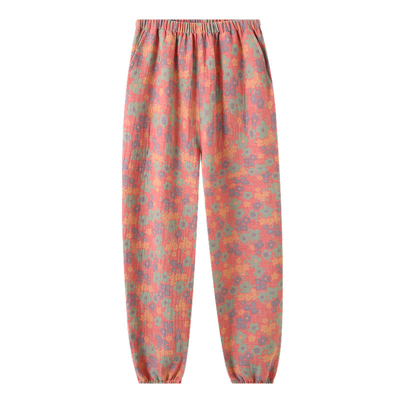 Spring And Autumn Yarn-dyed Pure Cotton Home Trousers For Women