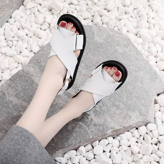 Women's Cross Sandals Hemp Rope Flat Shoes Platform Fish Mouth Sandals
