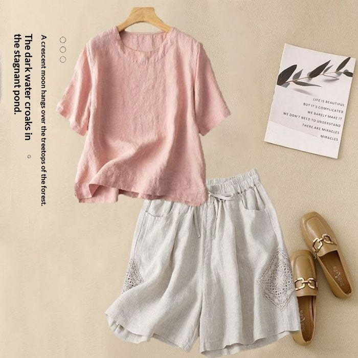 Loose Casual Elastic-waist Shorts Fashion Set