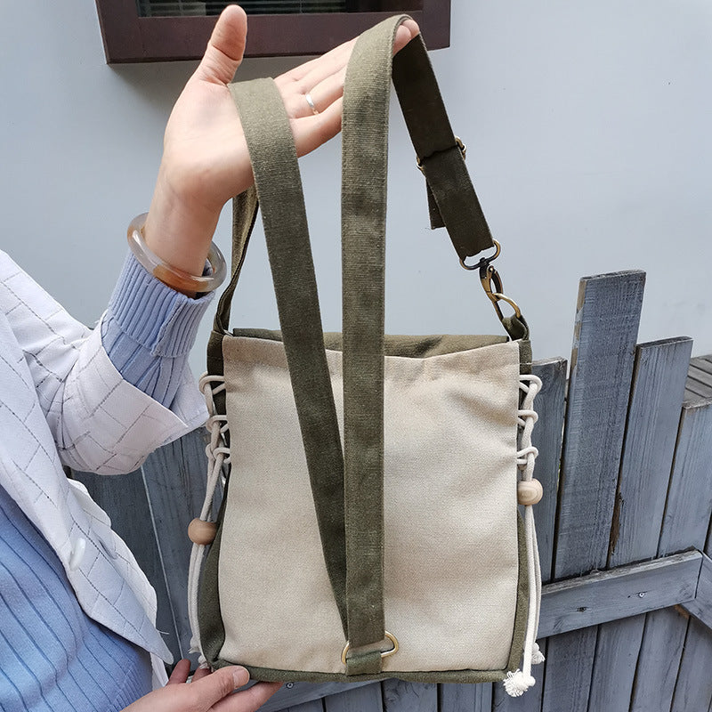 Literary Country Style Printed Canvas Crossbody Bag