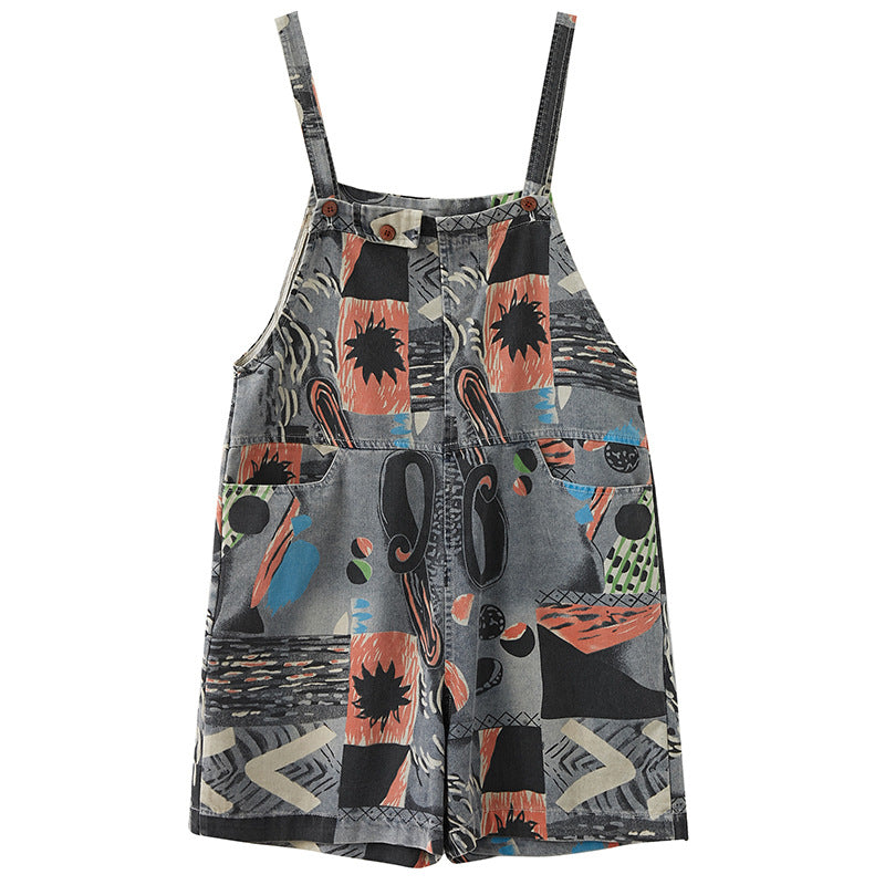 Summer Printed Denim Suspenders For Women