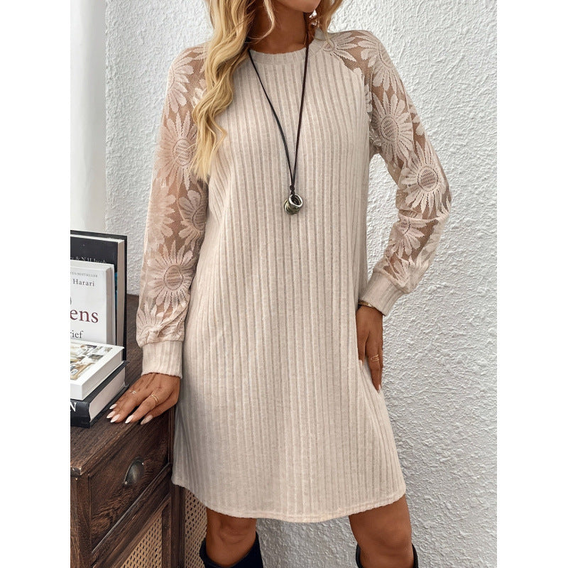 Womens Casual Jacquard Patchwork Short Mini Dress