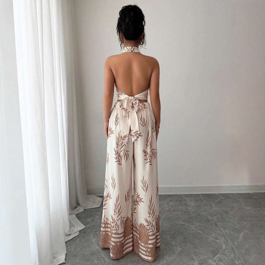 Neck-hanging Vest And Wide-leg Trousers Printed Set