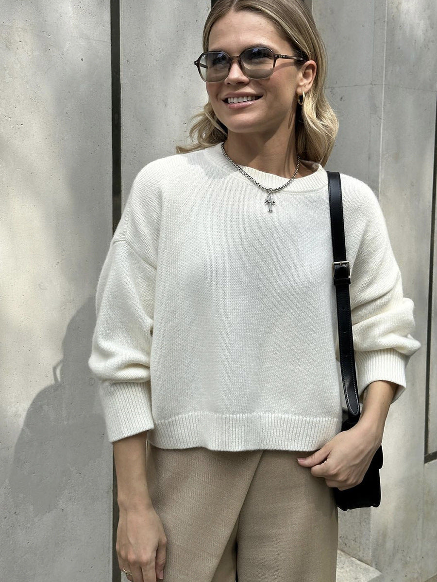 Thick Short Round Neck Solid Color Sweater For Women